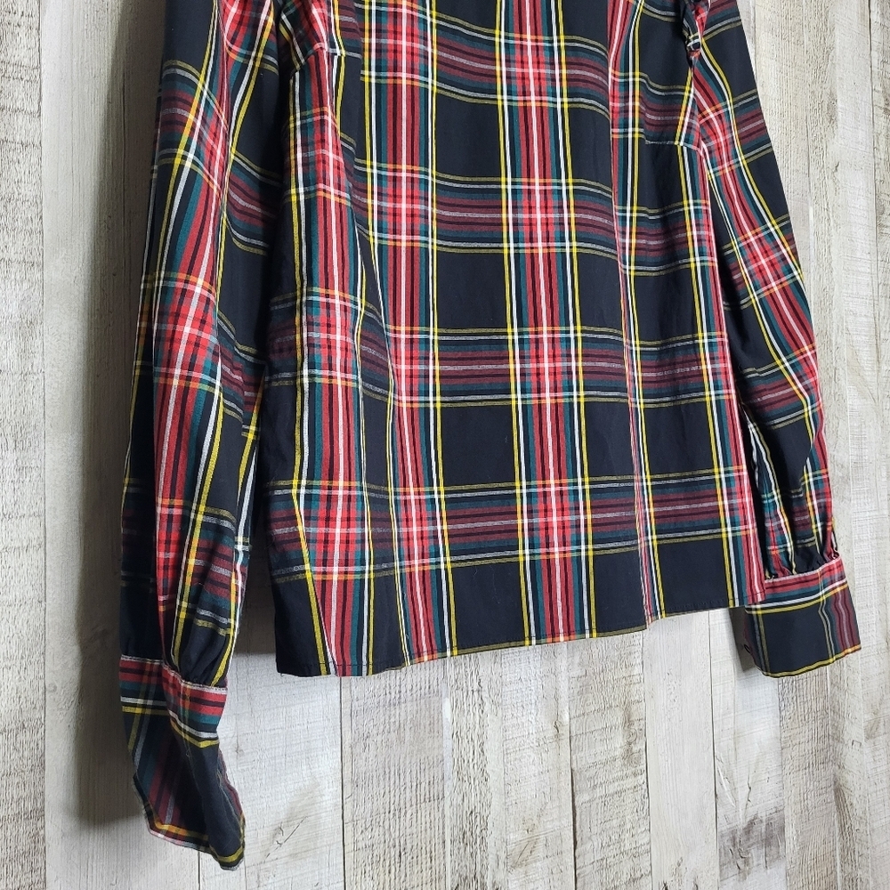 J.CREW Plaid Ruffle Shoulder Women's Top. Black & Red. Size Small - Picture 3 of 10